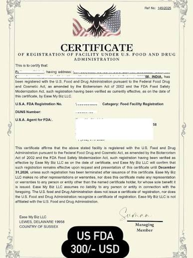 Third-party FDA facility registration document example
