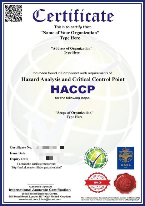 HACCP certificate template