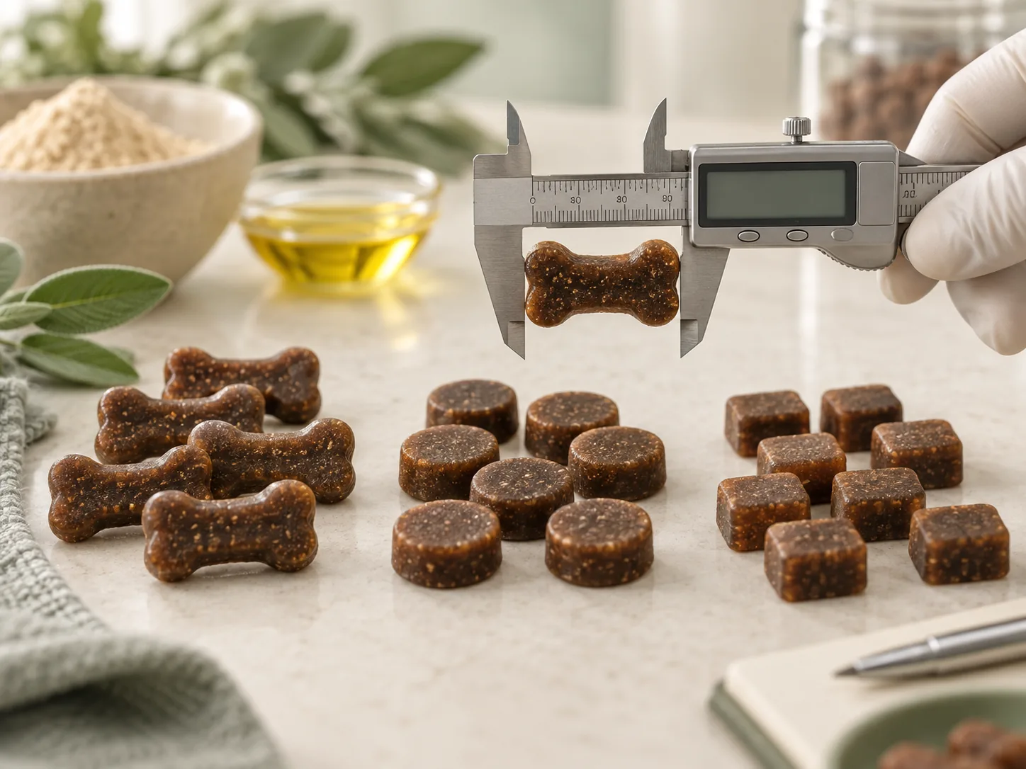Measuring custom soft chew shapes and dimensions
