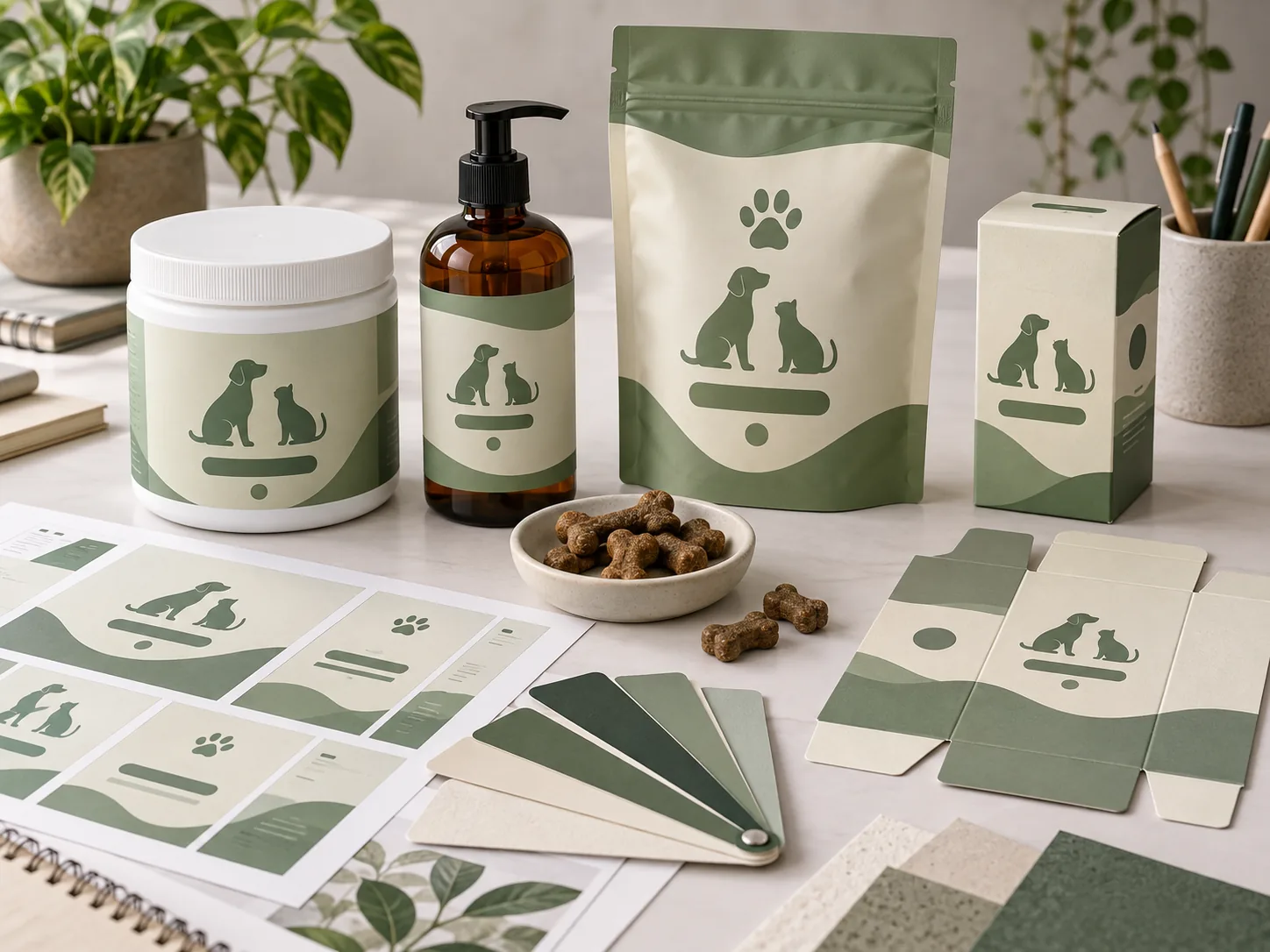 Custom pet supplement packaging illustration